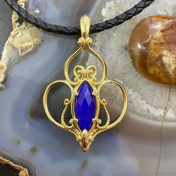Carolyn Pollack Sterling Silver & Gold Plated Lapis Doublet Enhancer Pendant - Picture 1 of 10